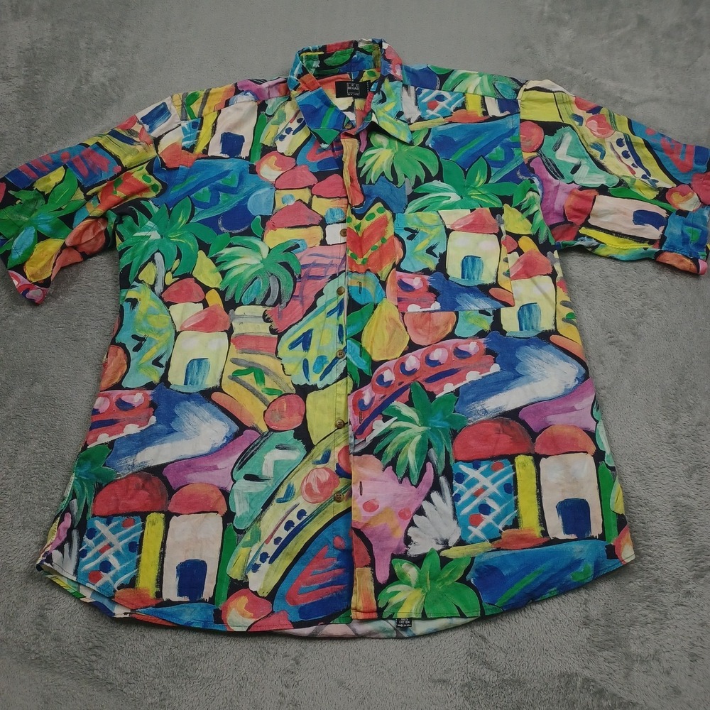 Vintage Ike Behar Shirt Mens‎ Large Abstract Button Up USA Short Sleeve